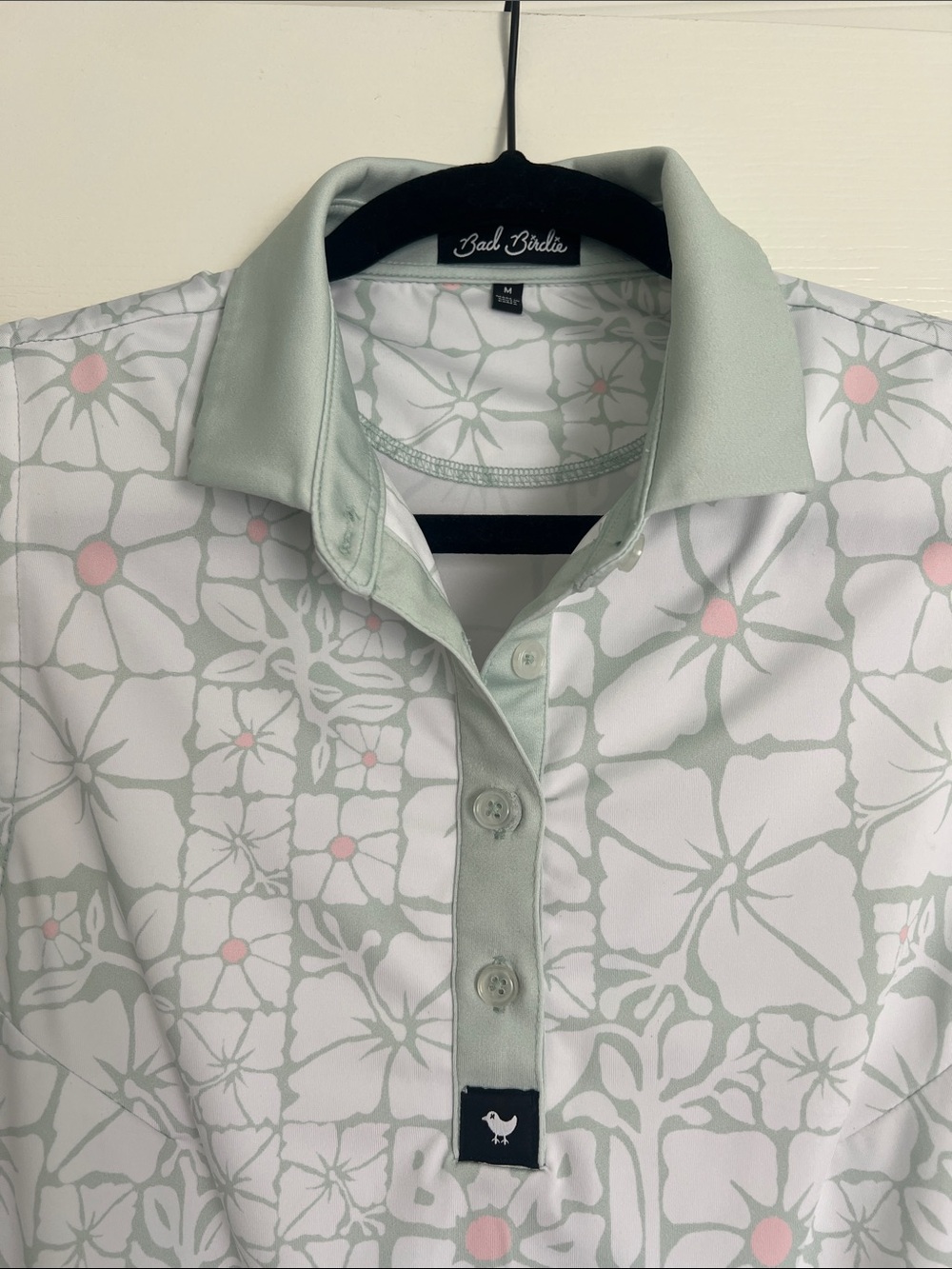 Bad Birdie Womens Sleeveless Golf Polo Green White Floral Peony Print Size M - Picture 2 of 7
